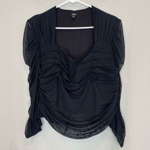Express Body Contour Mesh Cropped Top Women's XL Black Lined Long Sleeve